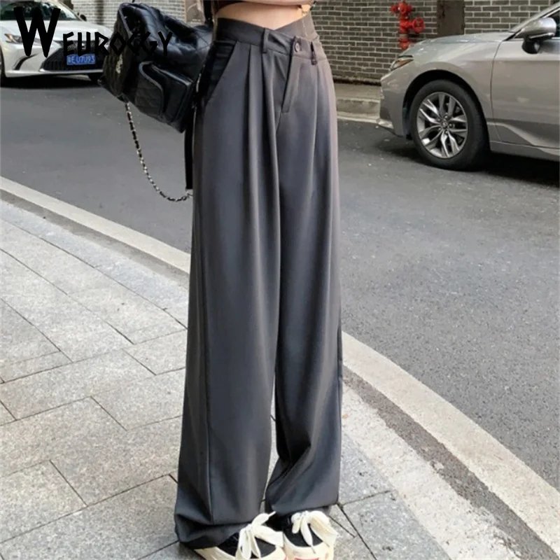 2024 Spring Autumn Women Solid Color Suit Pants Lady Baggy Wide Leg Straight Leg Trousers High Waisted Draping Slacks