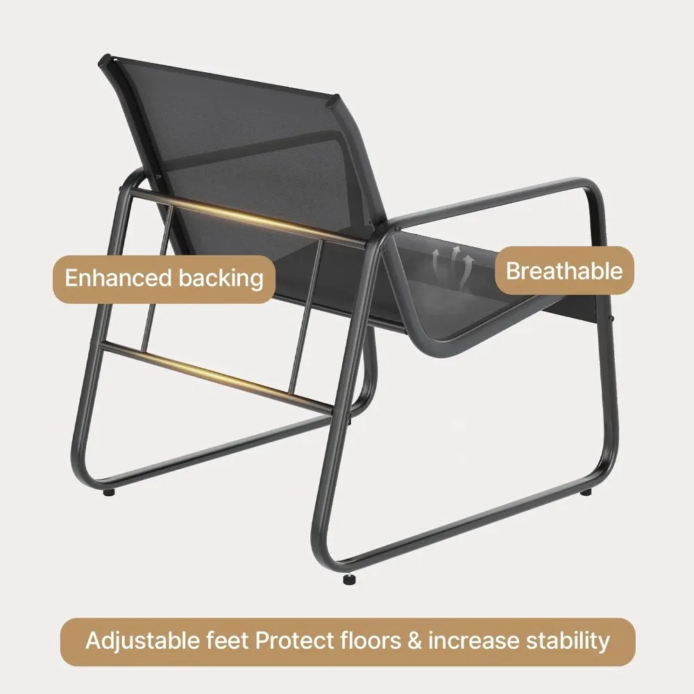 Patio Chairs 2 Piece Set, Patio Furniture Set with Metal Frame Glass Table for Balcony, Lawn, Black image 6