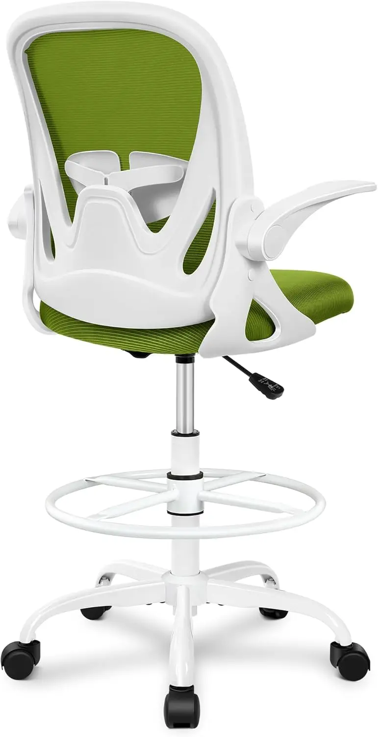 A high office chair with flip armrests for drawing, ergonomically designed computer upright office chair