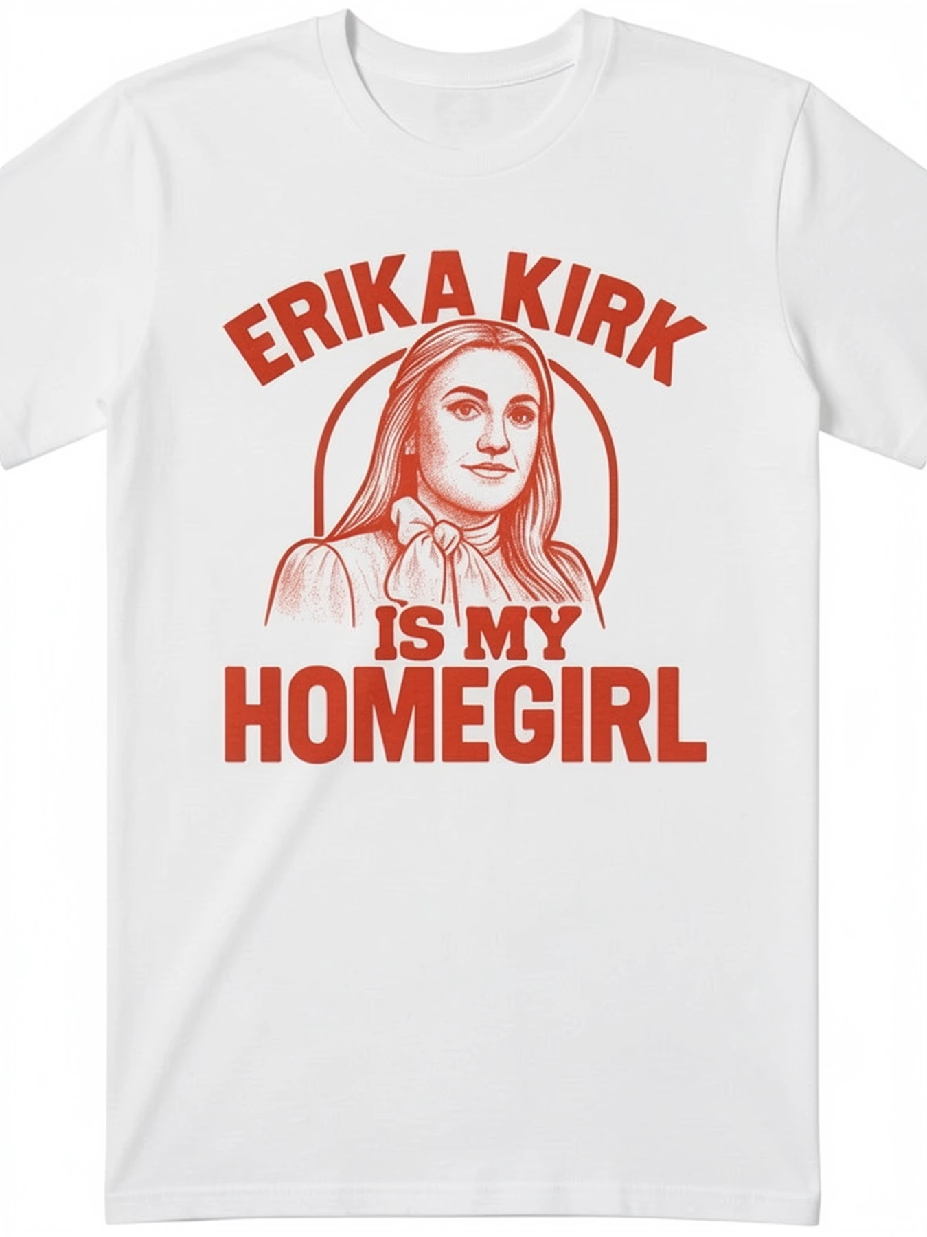 Erika Kirk's T-shirt Gift Recommendation: Casual Crew Neck, Slightly Stretch Fabric, Printed Design - An Ideal Choice for Men