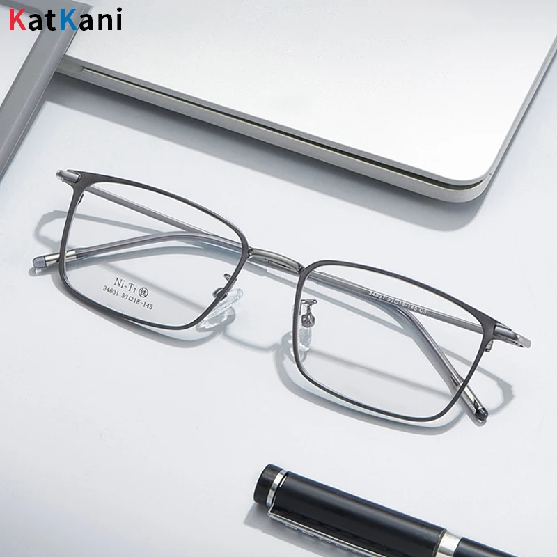 KatKani Premium Business Men's Glasses Frame Ultra-Light Flexible Square Titanium Alloy Optical Prescription Eyeglasses 34631