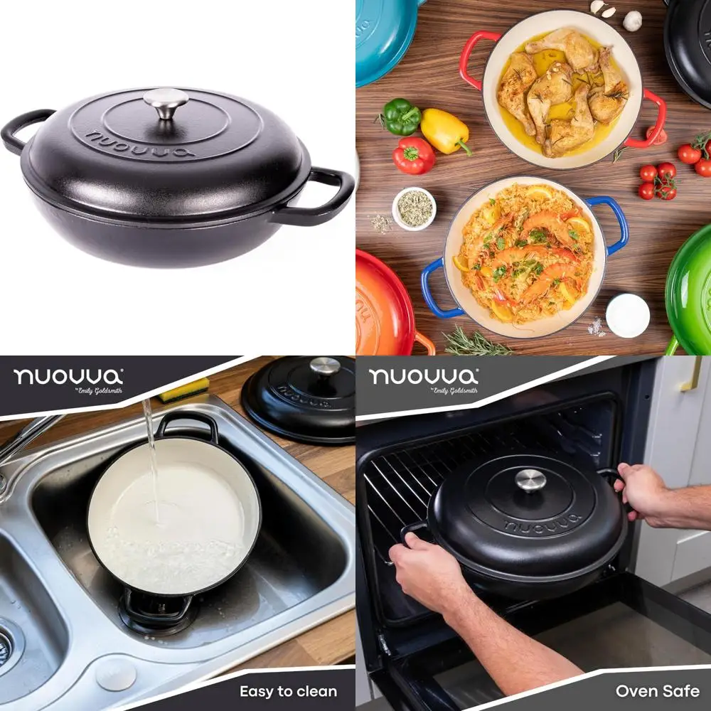 

Non-Stick Cast Iron Casserole Dutch Oven, Oven Safe to 500°F, Sturdy Cookware for Stockpots and Baking