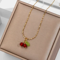 Lovely cherry fruit necklace stainless steel fashion student jewelry necklace for girls ladies gift