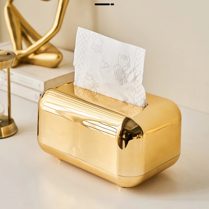 Simple Tissue Box Holder Golden Napkin Holder Living Room Home Decoration Accessories Paper Towel Holder Car Tissue Holder