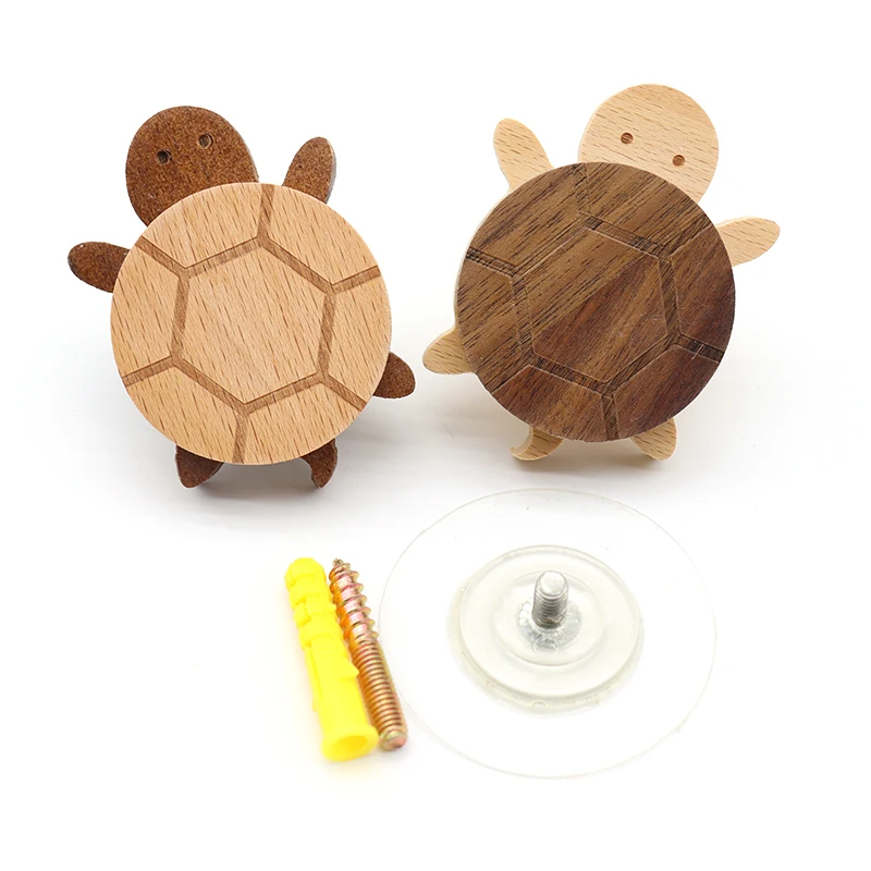 Animal Solid Wood Hooks Home Turtle Hooks Hangers Kitchen Supplies Bedroom Wardrobe Drawer Door Knob Decorative Accessories