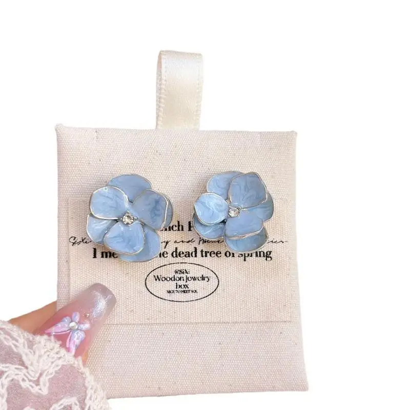 Fashion Blue Enamel Flower Earrings Sweet Cute Dainty Jewelry for Women Spring Summer Travel Beach Accessory Gift