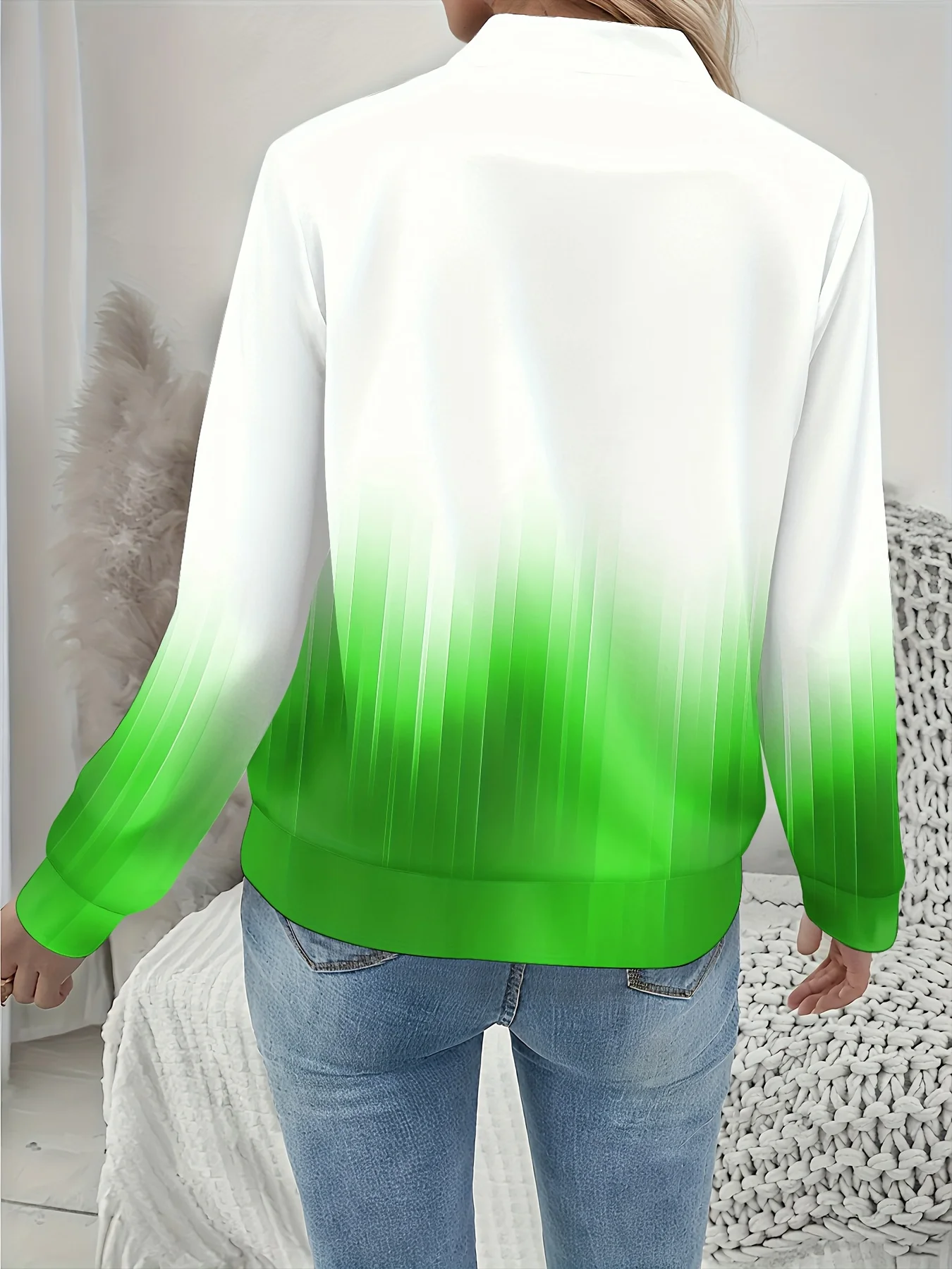 سترة نسائية بسحاب متدرج، تصميم أومبير أسود أرجواني، نمط كاجوال بأكمام طويلة، ملابس خارجية قابلة للغسل في الغسالة