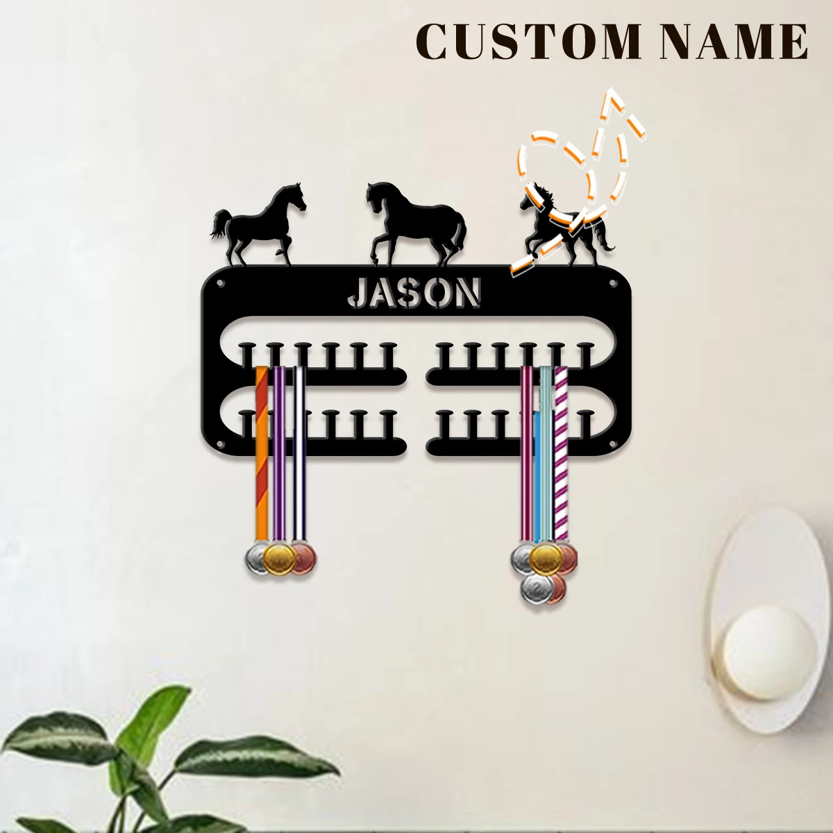 Custom Cool Stallion Metal Medal Display Rack, Valentines Gift, for Room Decor, Suitable for Basketball, Football Exercise