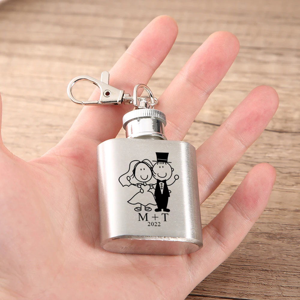 

Custom Engraved Name And Date Flask Keychain Stainless Steel Flask Key Chain Party Favor Personalized Wedding Gifts For Guests