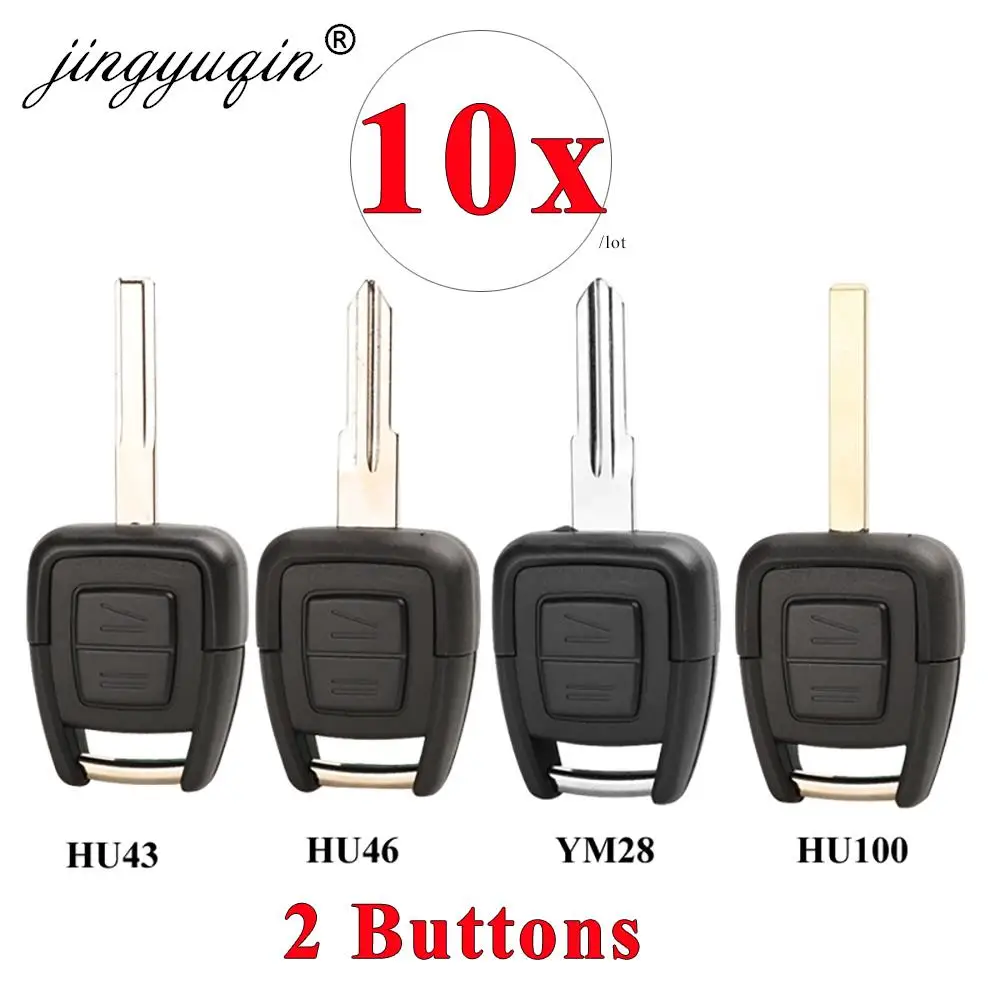 

jingyuqin 10pcs 2 Buttons Remote Car Key Shell for Vauxhall Opel Astra Zafira Omega Vectra Uncut Blade Auto Keys Case Fob Cover