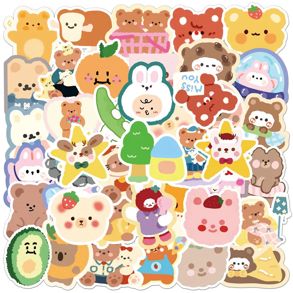 50 Stück Niedliche Bären-Graffiti-Aufkleber Lustige Kawaii Tier-Sticker für Auto, Laptop, Handy, DIY-Dekoration