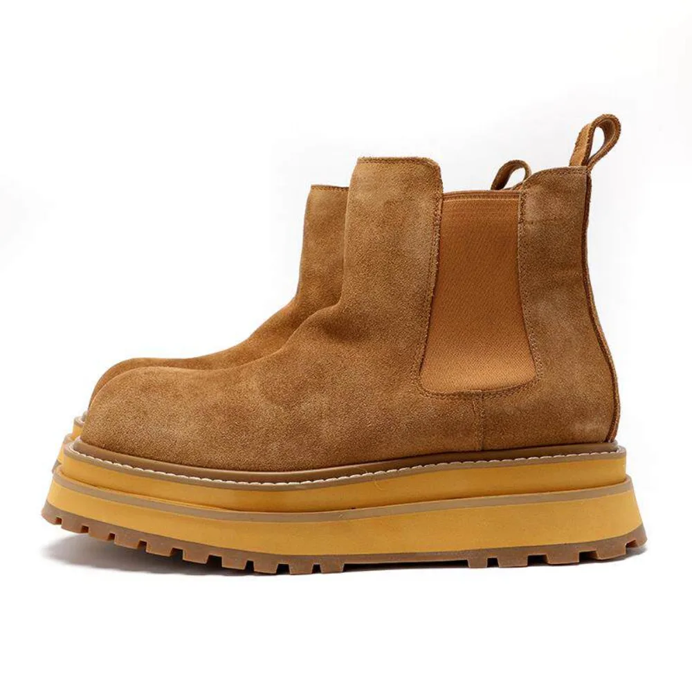 Genuine Leather High End Men Boots British Style Thick Sole Big Toe Cap High Top Ankle Boots for Men