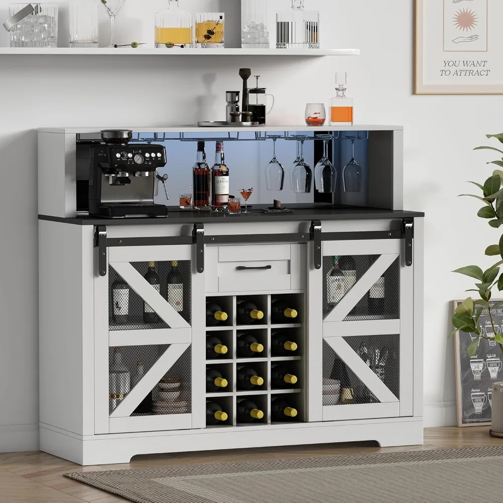 Wine Bar Cabinet with LED Strip, 48