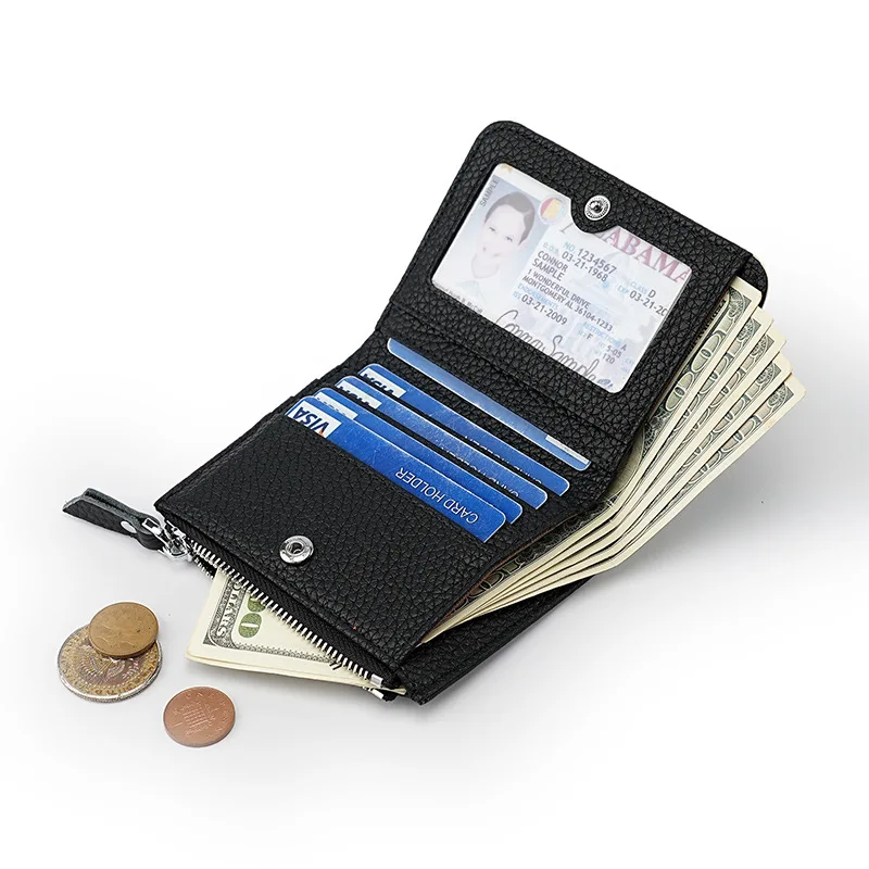 Western RFID Blocking Cowhide Leather Contrast Color Women Wallet Multifunction Zipper Coin Purse for Ladies
