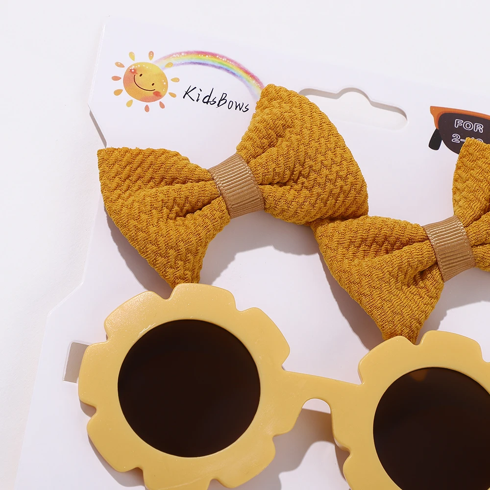 3 Piece Of Children\'s Bow With Hair Clip Sunglasses Set Cute UV Eye Protection Toy Suite