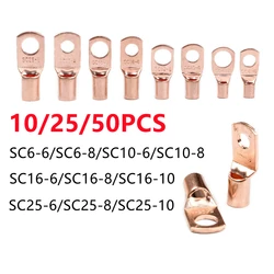 10/25/50Pcs SC Type Wire Lug Terminals SC6 SC10 SC16 SC25 Cable Lug Wire Connectors Hole ID 6mm 8mm 10mm Gold Electrical Lug