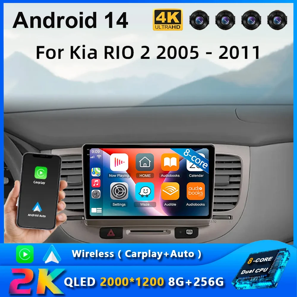 

Мультимедийная магнитола для Kia RIO, мультимедийная стерео-система на Android 14, для Kia RIO 2, RIO2, 2005-2011, с GPS, 4G, Wi-Fi, типоразмер 2 din