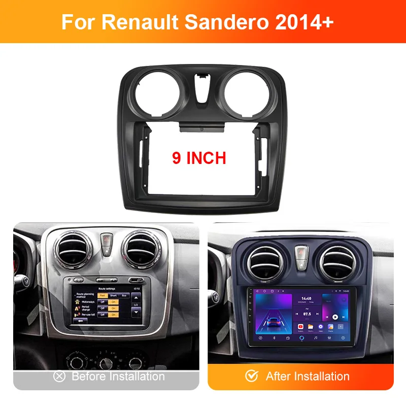 For RENAULT Sandero Symbol Logan 2014+ Canbus Box Panel Dashboard Installation Trim Power Cable 9 Inch Car Radio Fascias Frame