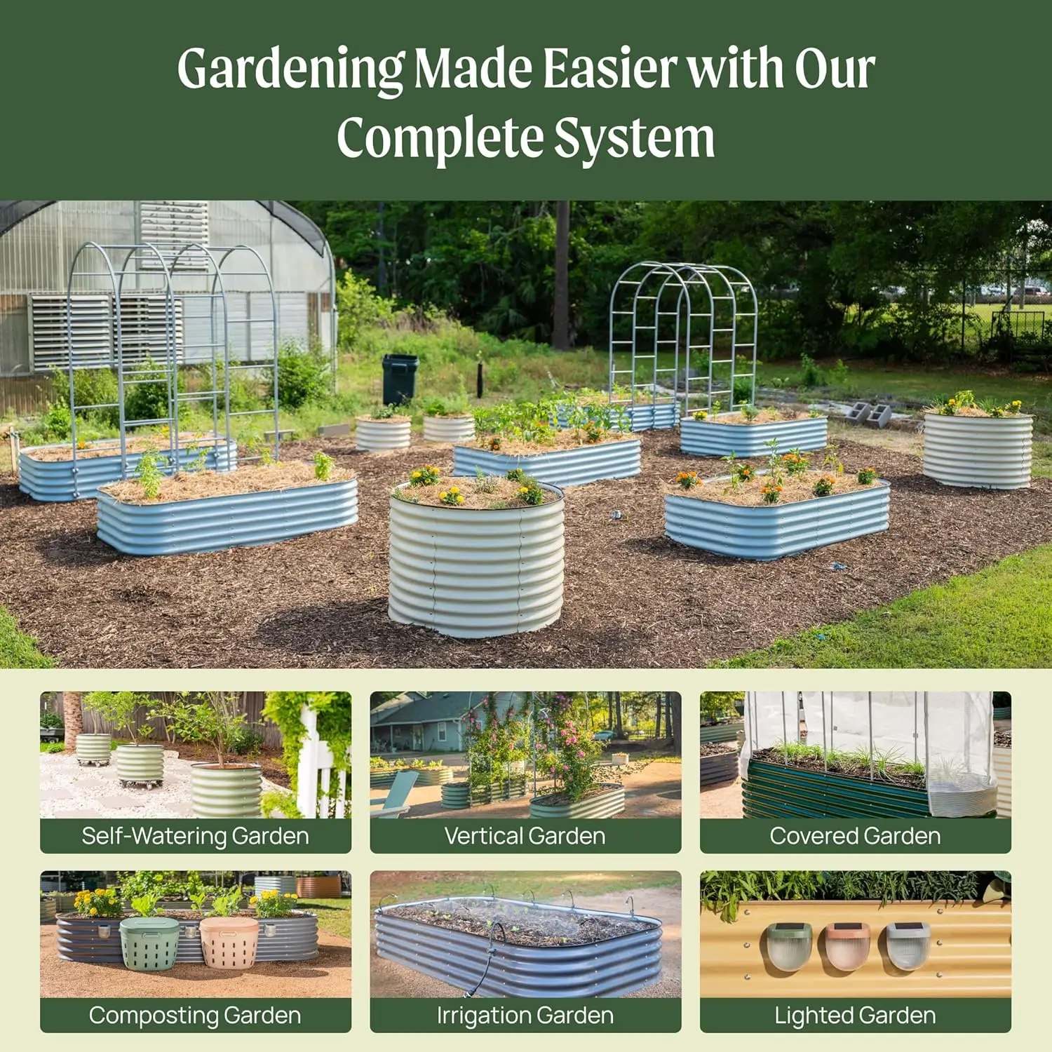 17 Zoll hohes, modulares 6-in-1 Metall-Hochbeet, Garten-Hochbeet-Bausätze für Gemüse, Blumen, Terrassen und Boden – Pflanzkasten – Detail 5