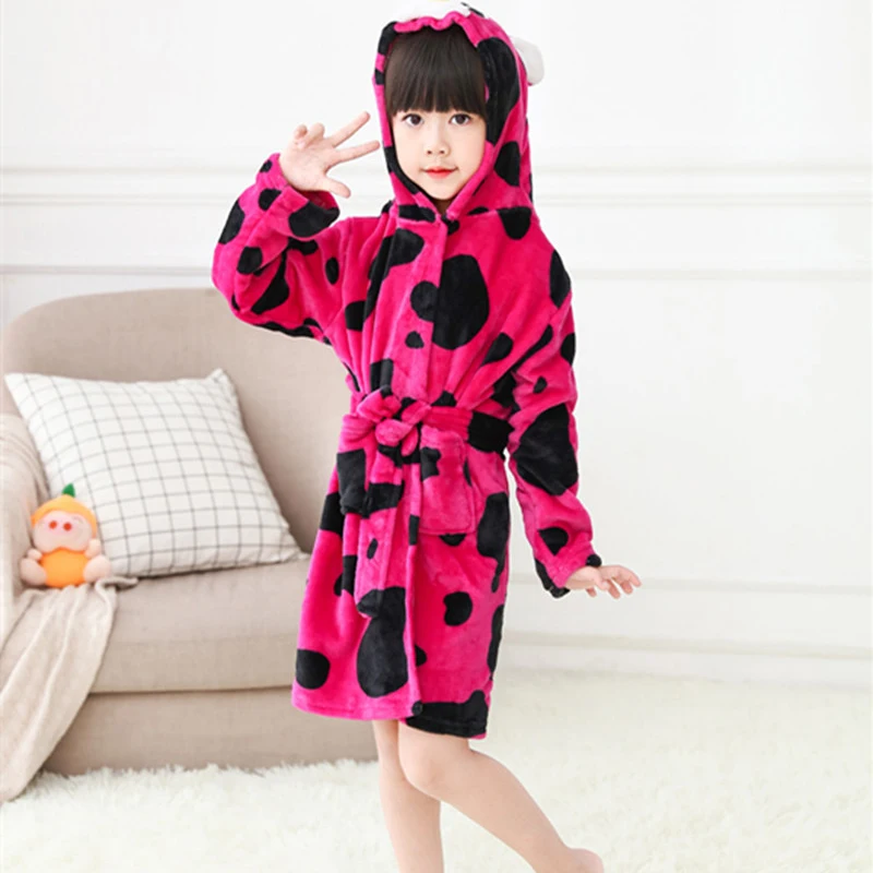 Kids Bathrobe for Girl Children Clothing Girl Flannel Bath Robe Clothes Boy Stitch Cartoon Night Robe Kids Pajamas For Girl