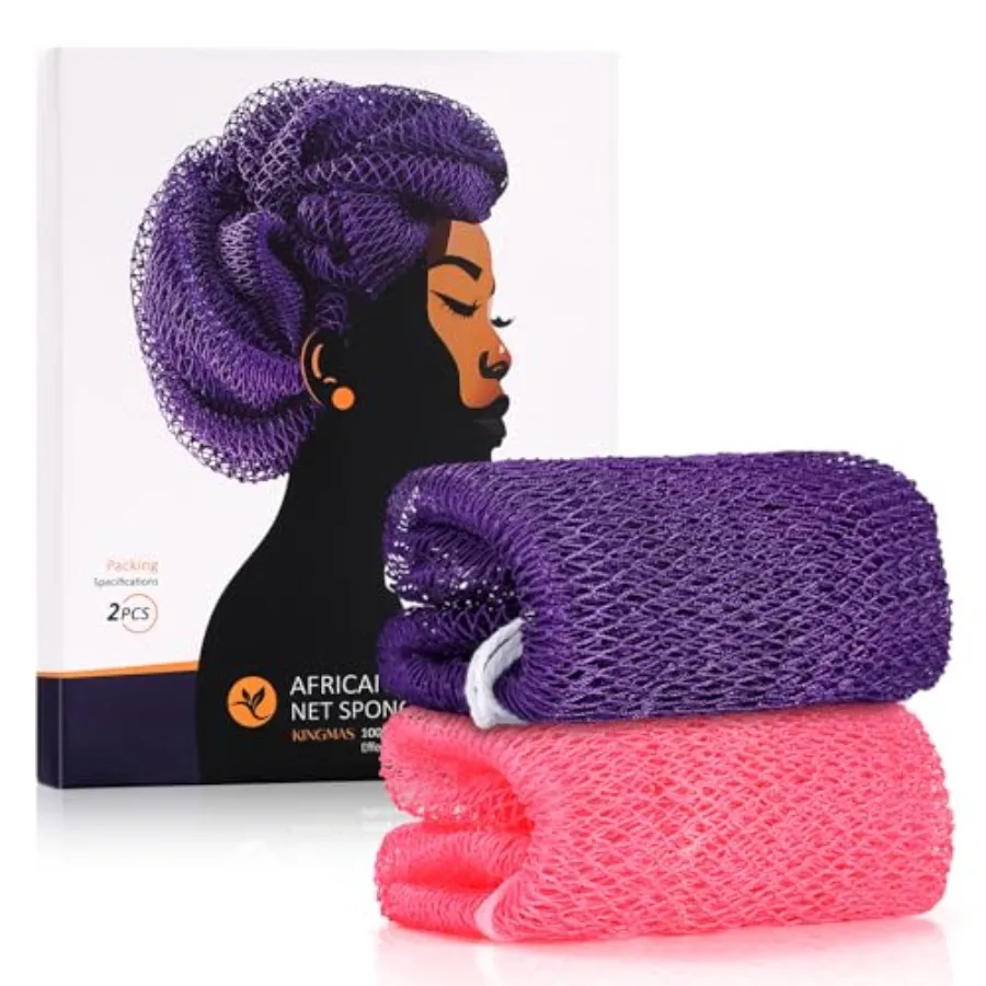 African Net Sponge, Authentic Nylon with Knots, 2 Pieces Exfoliating Body Scrubber Bath Sponge, Back Scrubber Washcloth for Sho