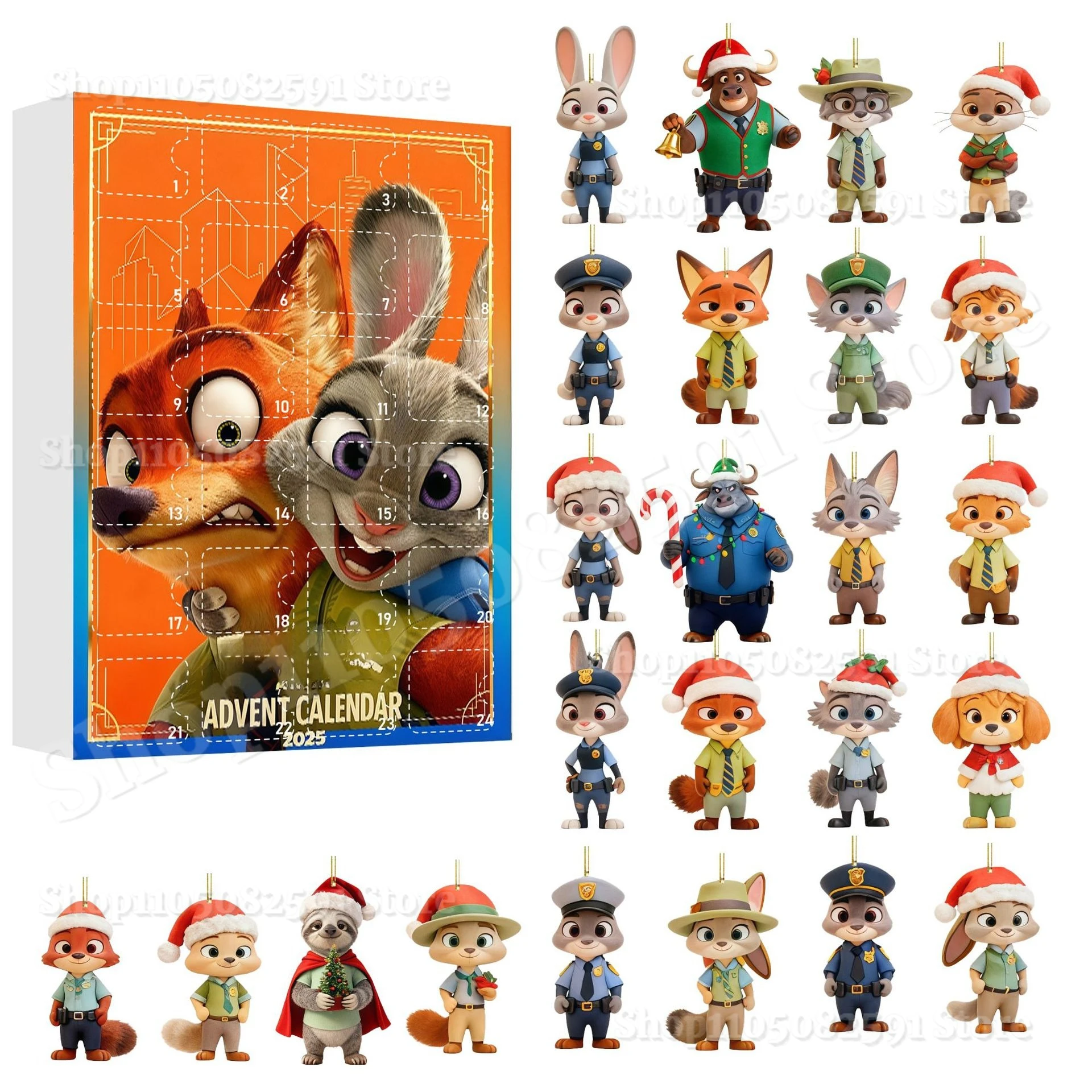 

2025 For Zootopia-II Advent Calendar Anime 2d Flat 24 Days Countdown Calendar Pendant Surprise Box Cartoon Christmas Box Gift