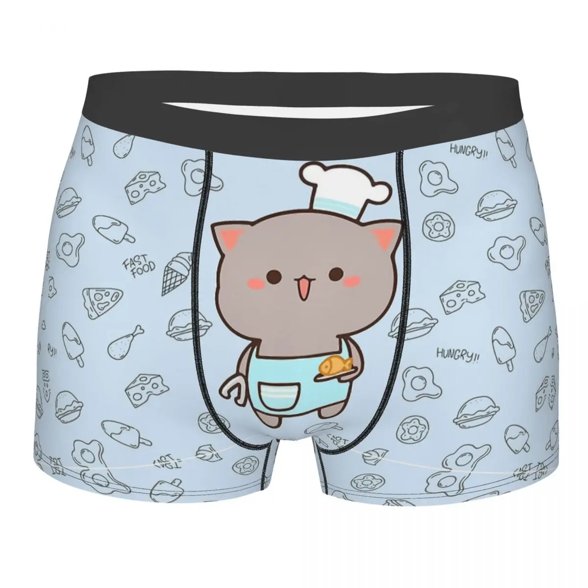 Chef Goma In Beautiful Blue Color Background Mochi Peach Cat Underpants Breathbale Panties Men\'s Underwear Shorts Boxer Briefs