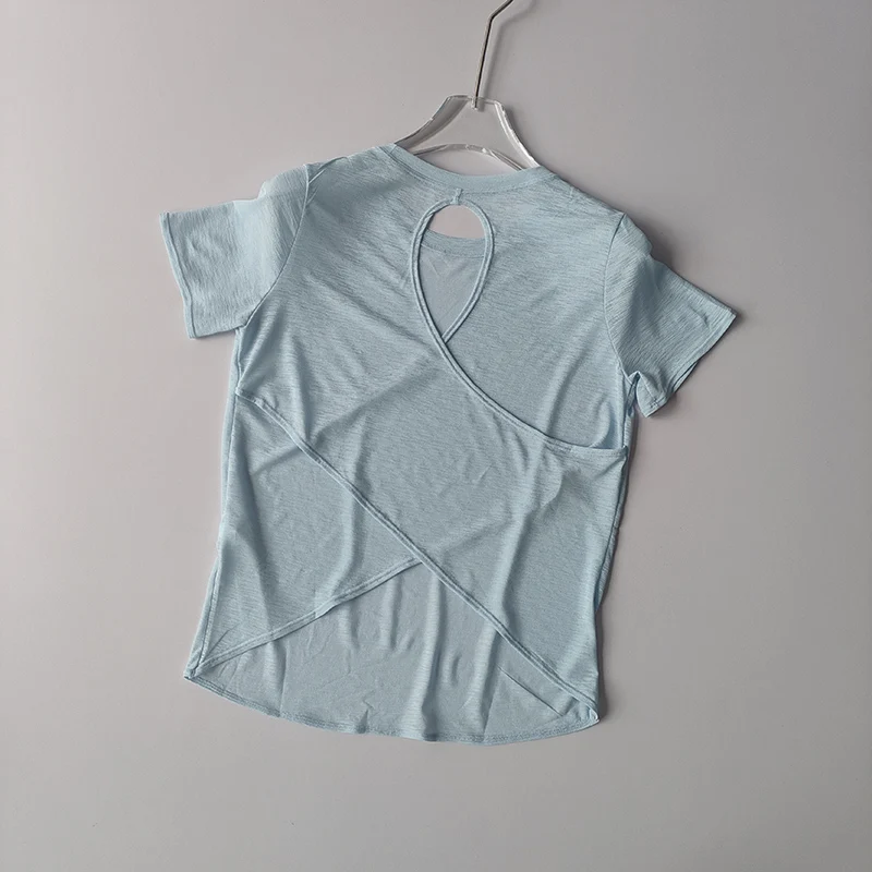 Yoga Clothes Women's Blouse Short-sleeved Hollow Cross Thin Mesh Beautiful Back Outside Shirts Slim Fitness Sports Top Clothing image 4