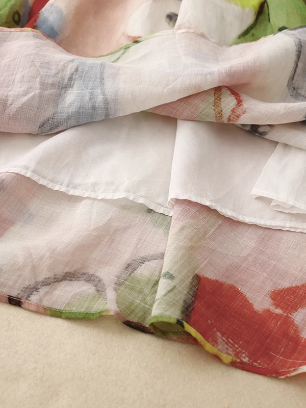 Jupe mi-longue trapèze surdimensionnée pour femmes, été, coton et lin imprimé, peinture fiti, jupe longue transparente, longueur f, parapluie...