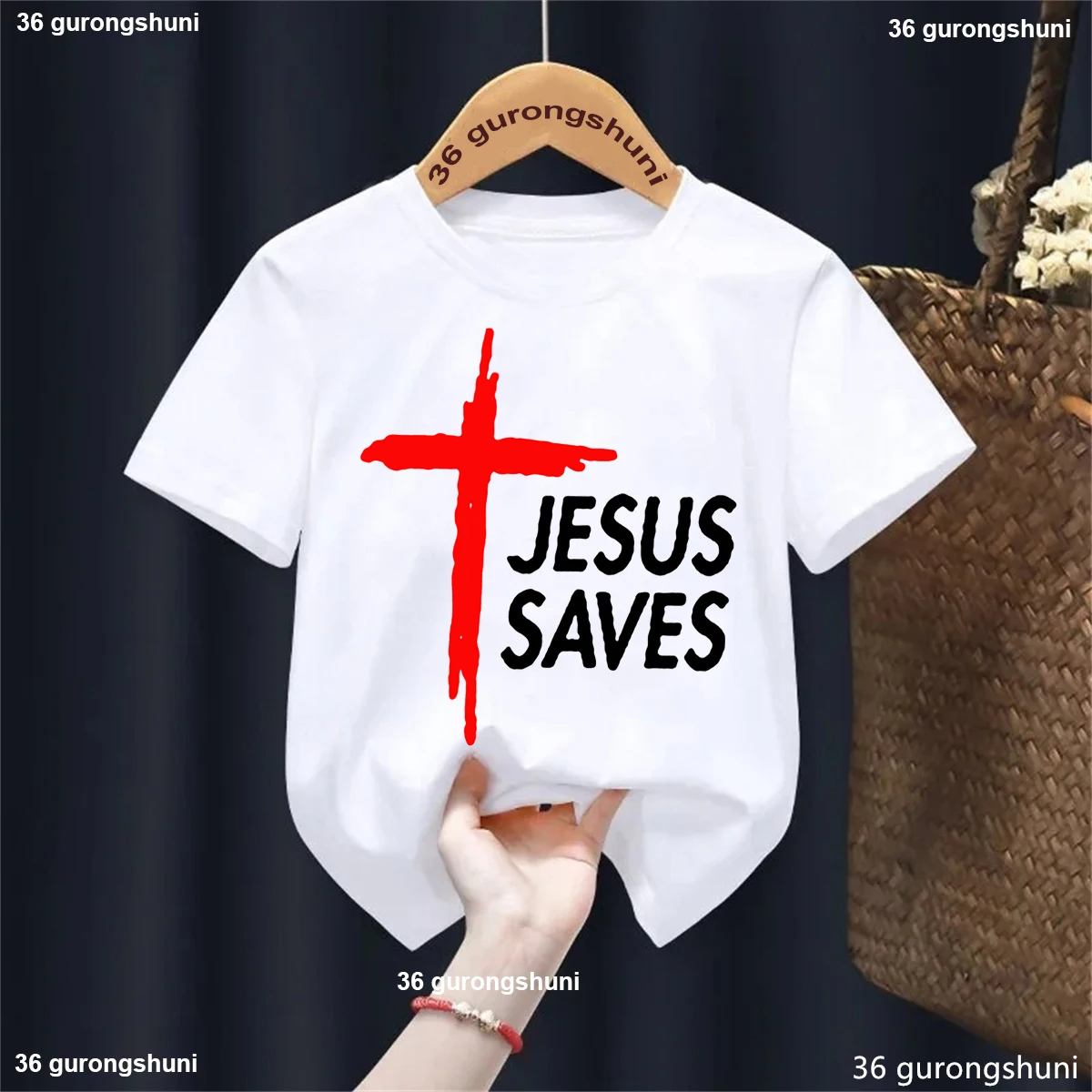 

Hot Sale Jesus Saves Graphic Print T Shirt For Girls/Boys Funny Kids Clothes Black/Pink/Red/Blue/Gray/White T-Shirt Summer Tee