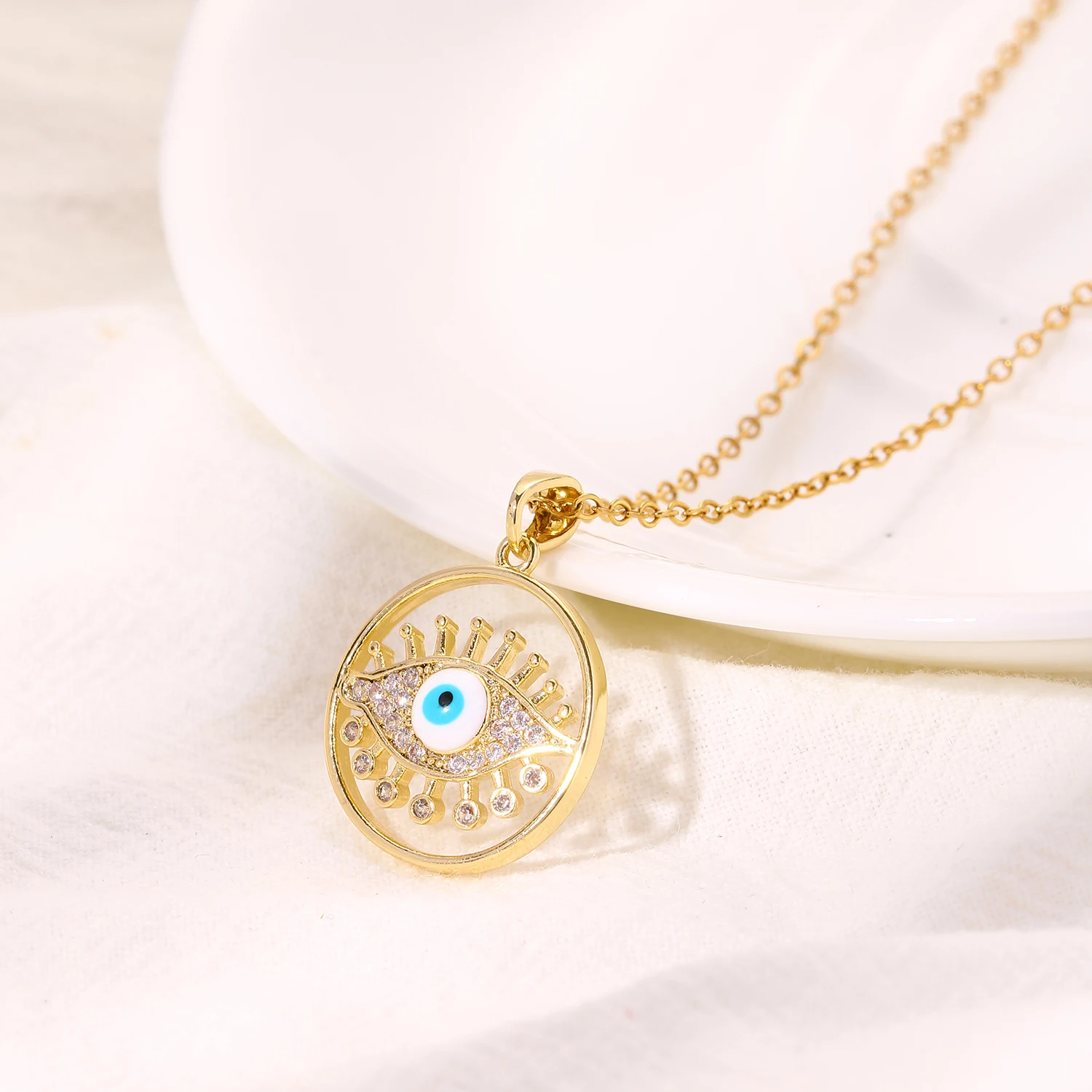 الكلاسيكية الأخضر عين الشر المرأة قلادة الفولاذ المقاوم للصدأ محظوظ قلادة مجوهرات هدية فاخرة العين التركية الإكسسوارات