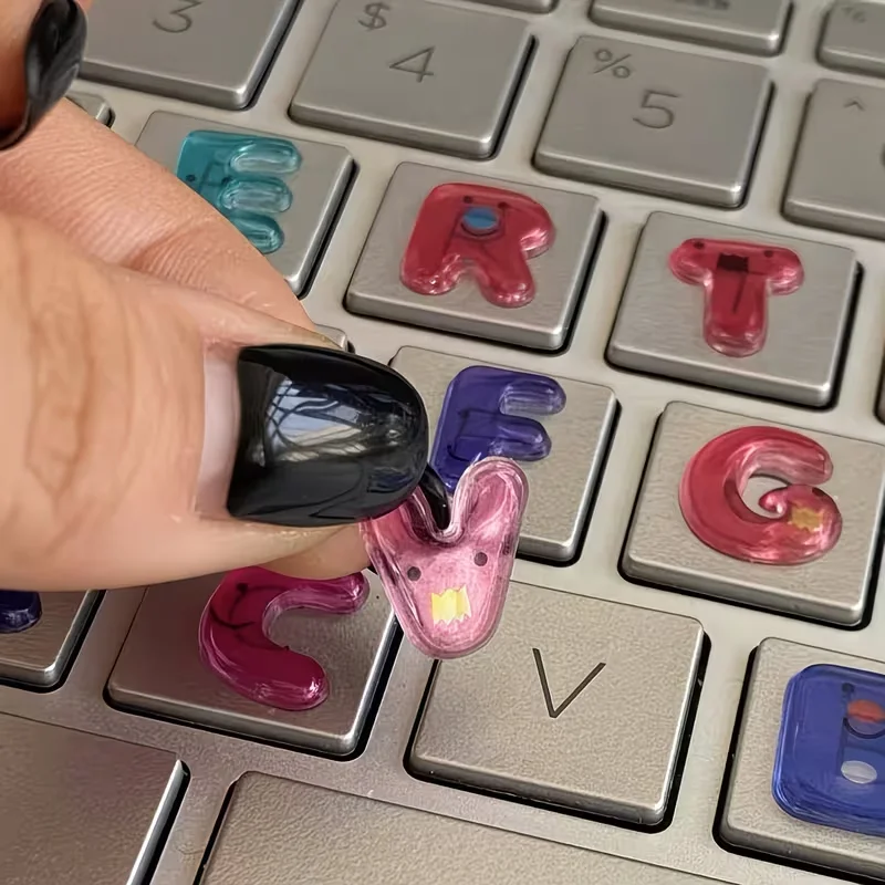 Scratch-resistant PVC keyboard sticker glossy key caps, A-Z letters, suitable for laptops, desktops, and computers (no residue,
