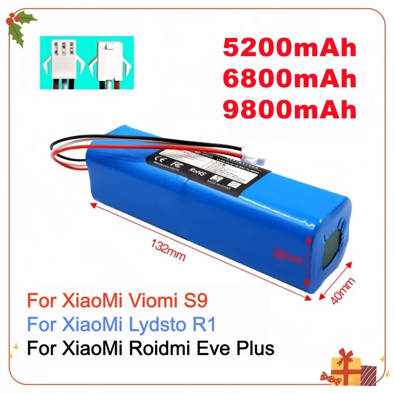 for Xiaomi Lydsto R1 Viomi S9 Roidmi Eve Plus 5200/6800/9800mAh 14.4V Robot Vacuum High Capacity Replacement Battery