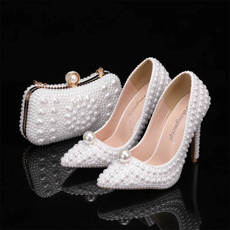 New Full Pearl Fashion Banquet High Heels Spring Autumn Women's Sexy Dance Wedding Thin High Heel Bridesmaid Shoes Size 35-43