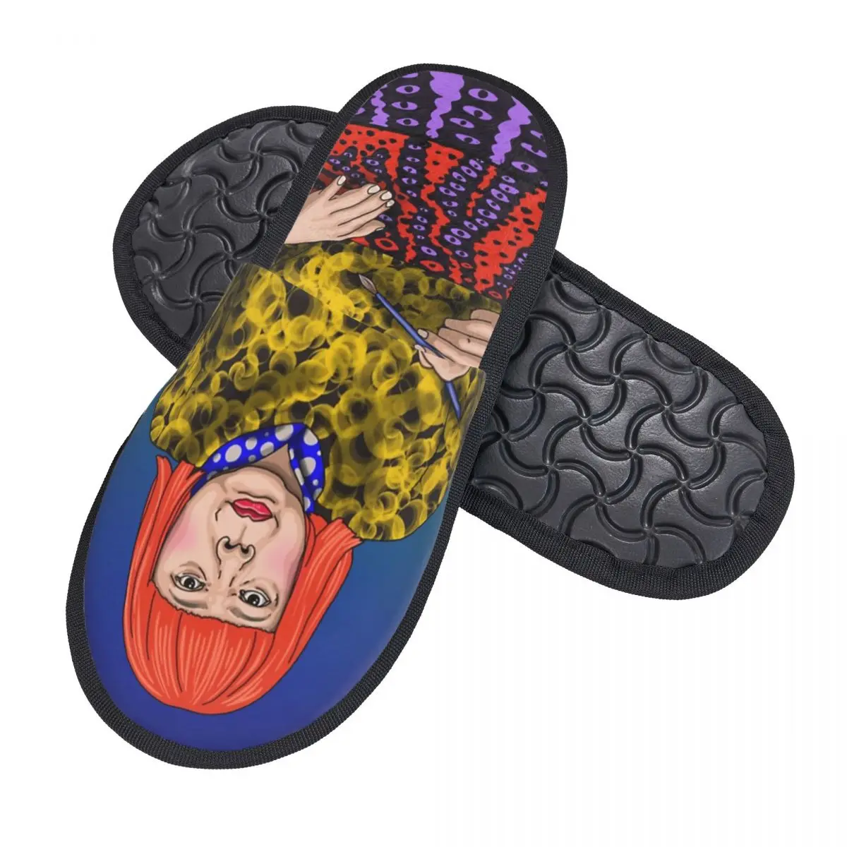 Custom Japanese Artist Yayoi Kusama Soft Memory Foam House Slippers Women Cozy Warm Anti-Skid Slipper