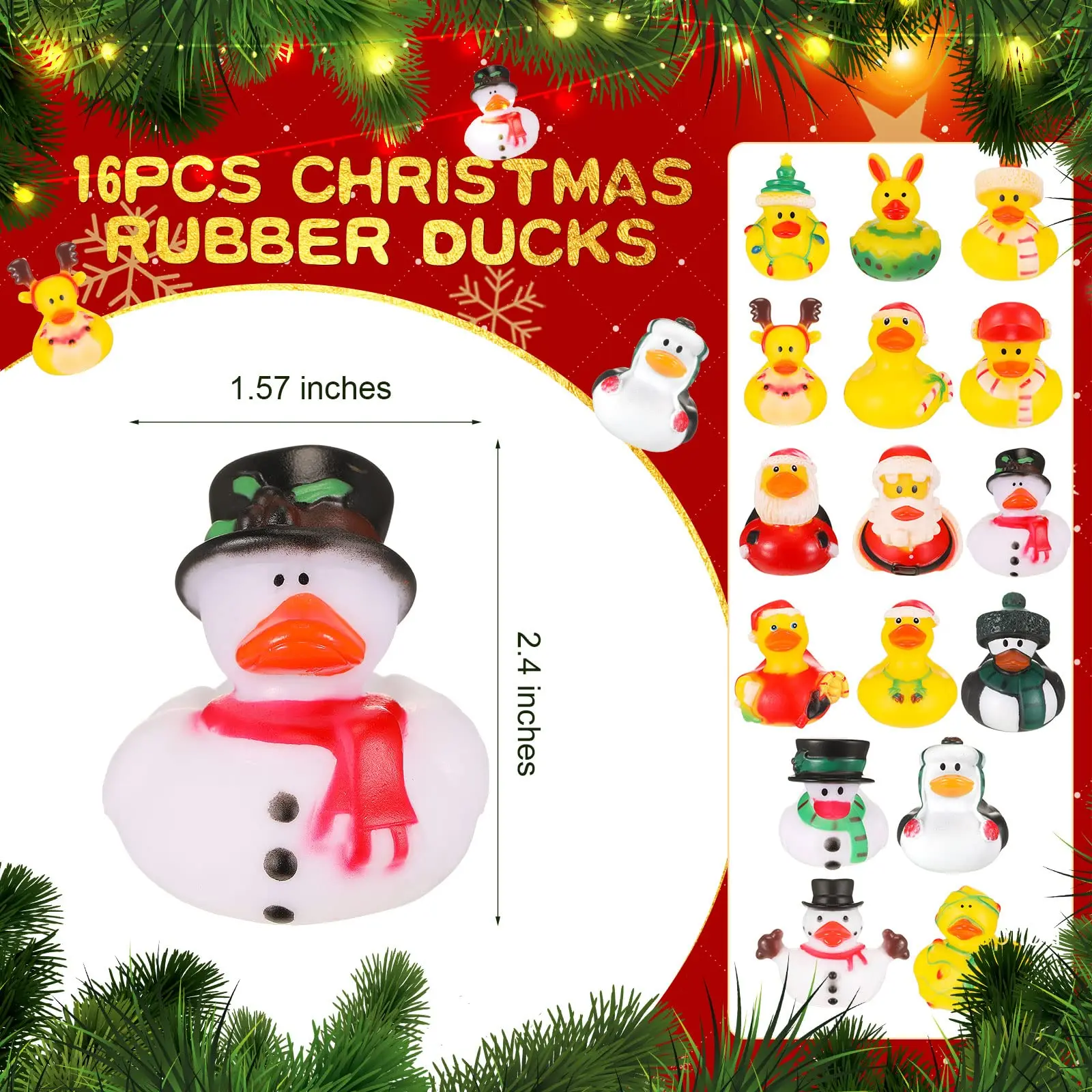 Christmas Rubber Duck Toy for Kids, Santa, Elk, Boneco de neve, Santa, Festa de inverno, Goodie Bag, Stucking Filler, Aula, Decoração