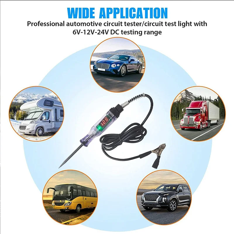 Penna di prova del circuito del camion dell'automobile, Tester del circuito, luce di prova automobilistica digitale 6V/12V/24V DC con guanti