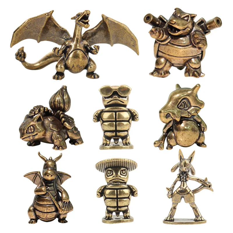 Mini Figuras de Pokémon Criativas em Latão Sólido de 3cm, Estatuetas de Anime Charizard, Blastoise, Dragonite, Bulbasaur, Decoração de Mesa