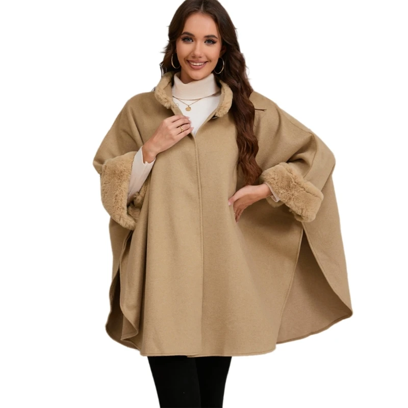 Ponchos femininos vintage com pelúcia para cardigã solto para estação