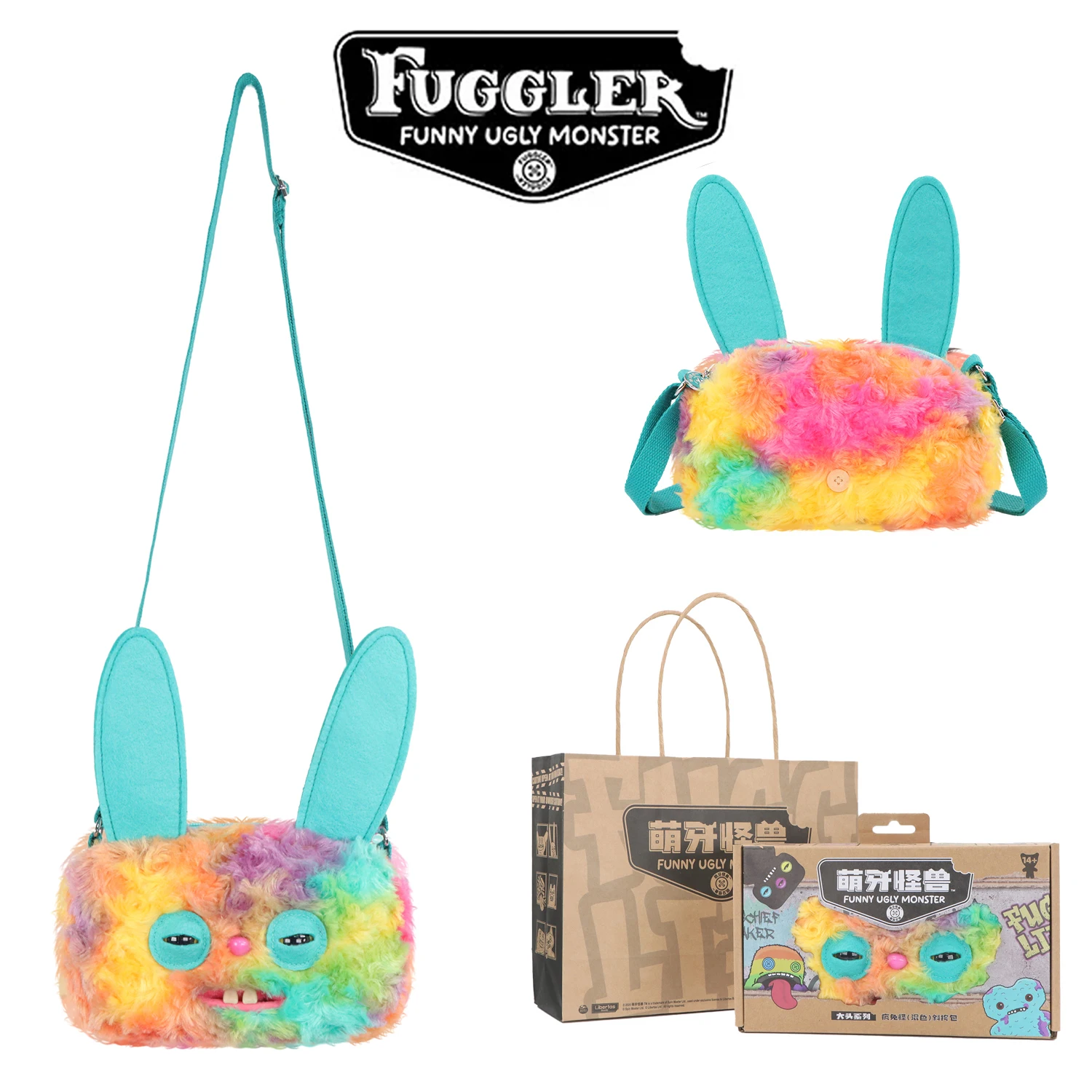 Fugglers Hässliches Zahnmonster Flauschige Umhängetaschen Niedliche Fugg Plüsch-Geldbörse Schulter-Rucksack Portemonnaie für Mädchen Jungen Cartoon-Tier 22CM