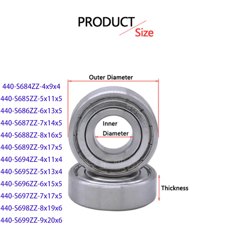 440 Stainless Steel Miniature Deep Groove Ball Bearing 8mm Thickness Single Row S684 S685 S686zz S687 S688 S699zz