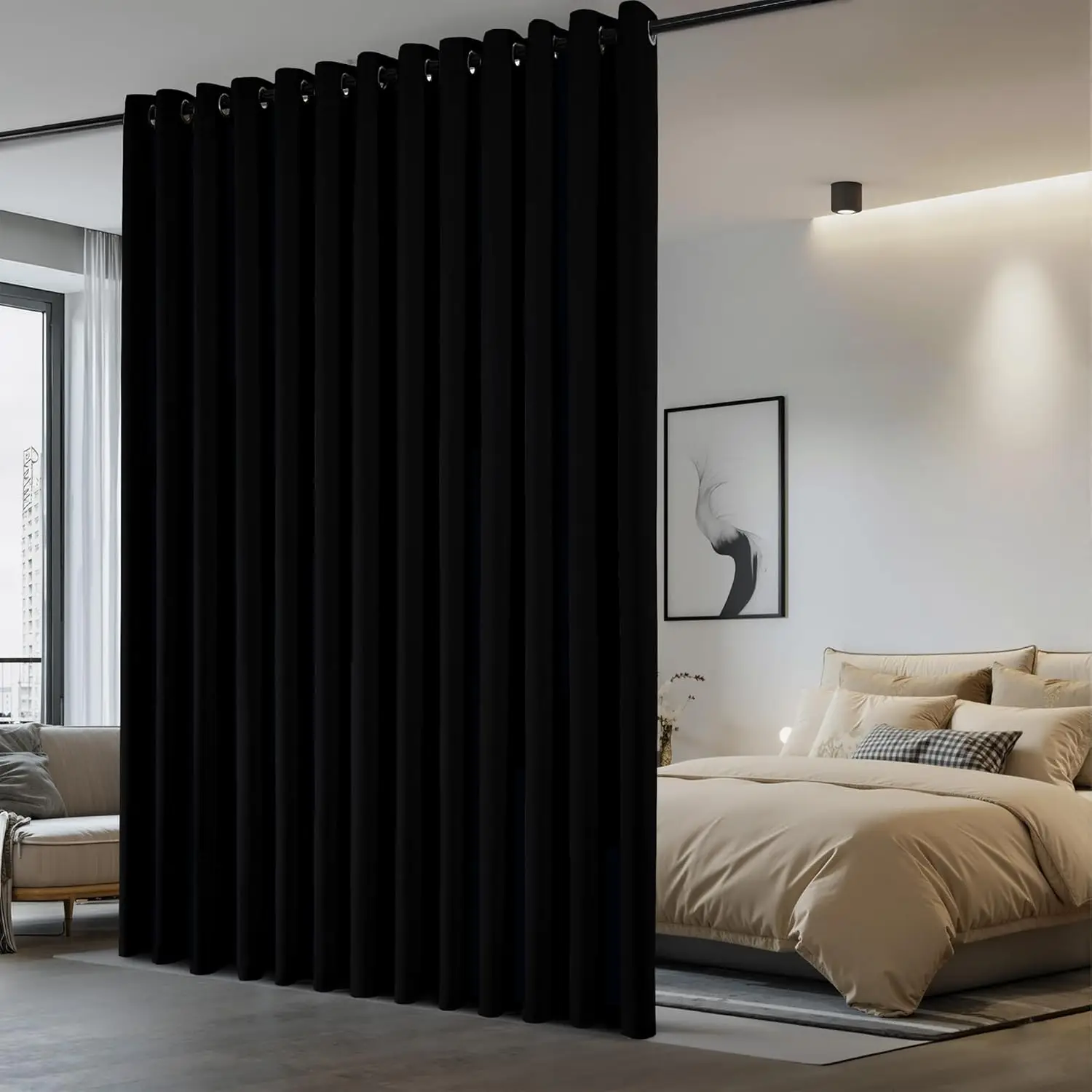 

Heavy Curtain Room Divider Screen Panel for Bedroom Privacy, 8ft Tall x 10ft Wide Black