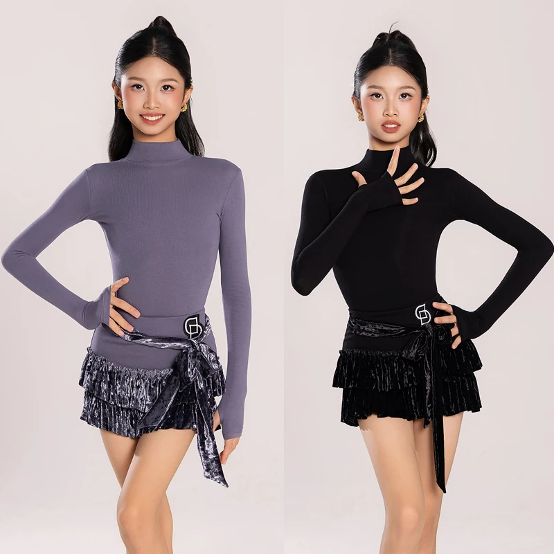 

Kids Samba Latin Dance Costume Long Sleeves Latin Top Fringed Skirt Children Ballroom Dance Clothing Training Suit DW11113