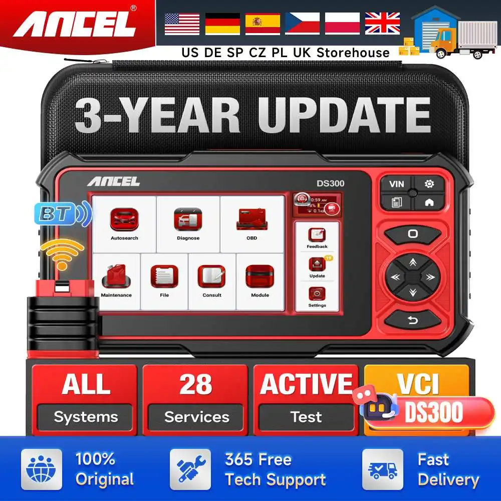 ANCEL DS300 OBD2 Scanner Wifi Automotivo Car Diagnostic Tool Active Test ECU Coding A/F Adjust 28 Reset Full System Code Reader