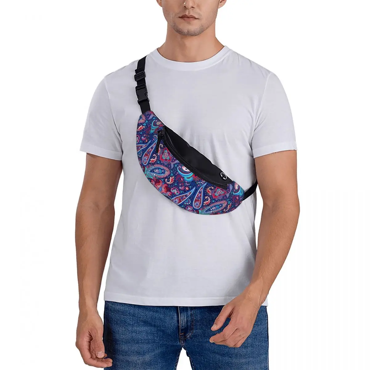 Colorful Paisley Pattern Fanny Pack for Men Women Fashion Bohemian Flowers Crossbody Waist Bag Cycling Camping Phone Money Pouch