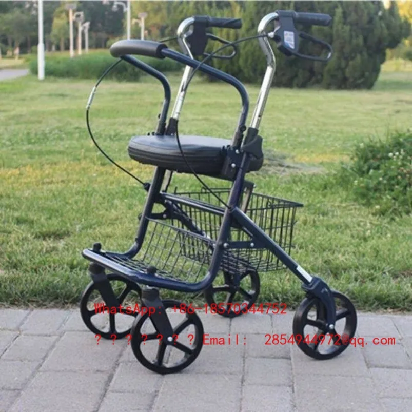 2026    Folding Shopping Scooter, Portable Trolley, Four-wheel Push, Seat-assisted Driving