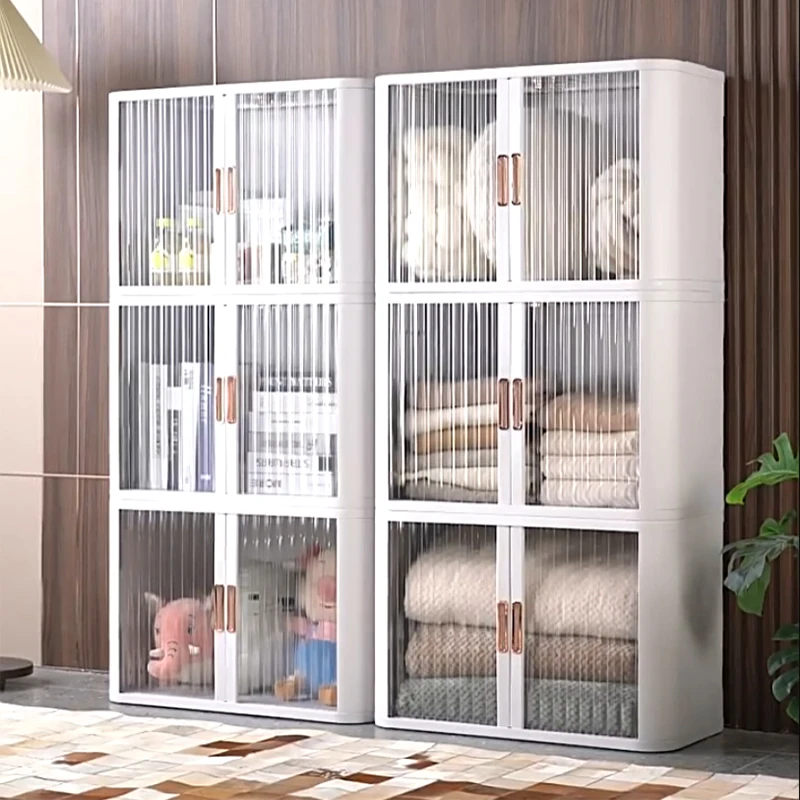 

Roller shutter snack storage cabinet Household baby clothing sorting locker Free installation Children's toy storage box Transpa