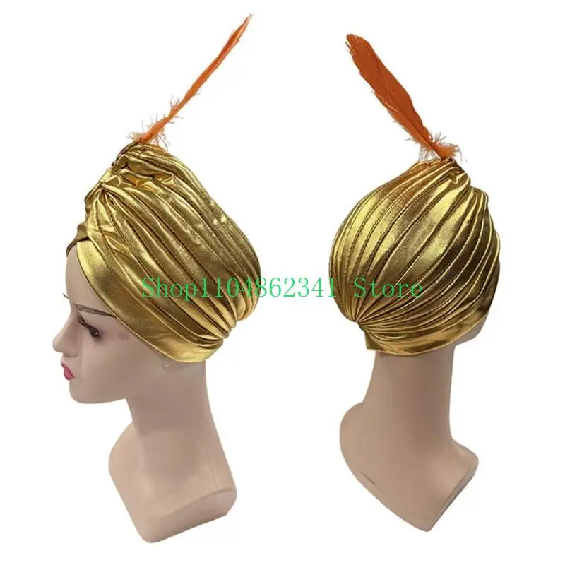 652F Decorative Turban Performances Headwear Brimless Indian Hat for Festival Parades