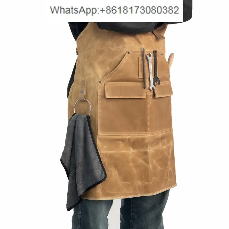 Heavy Duty Canvas Work Apron Waterproof Oil Resistant Multi Pocket Apron For Gardening Woodworking
