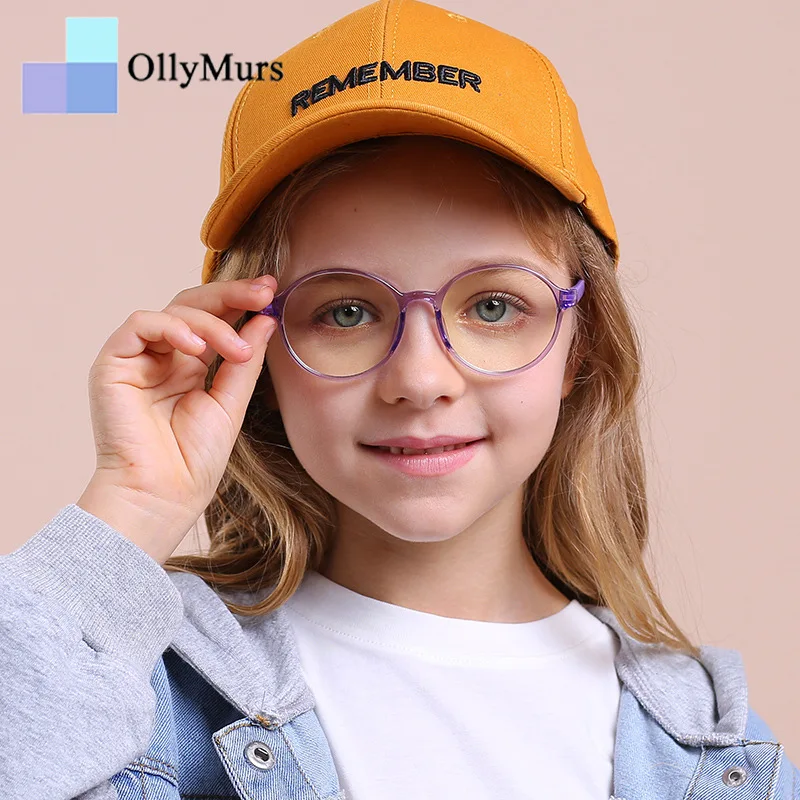 

OLLYMURS TR90 Children Blue Light Blocking Eyewear Fashion Retro Round Flat Mirror Mobile Phone Anti-Radiation Glasses YKF2040